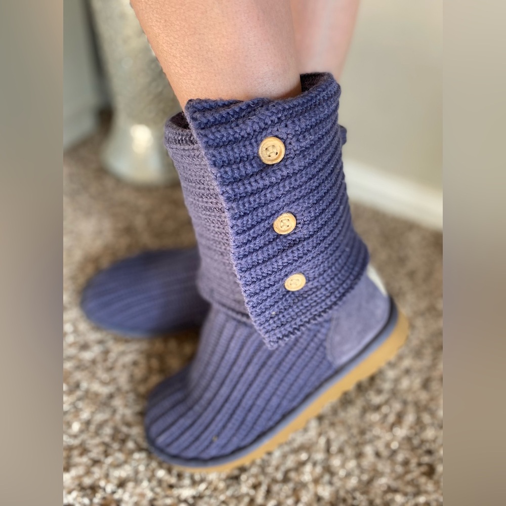 UGG Australia Purple Knit Tall Fold Over Boots 6 - Picture 2 of 15